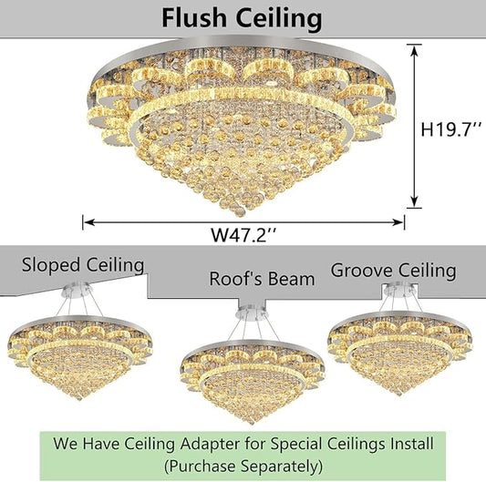 HAIXIANG Modern Chandelier Living Room Light Large Luxury Chandeliers for High Ceiling Foyer Entryway Lights Dimmable 110W LEDs Crystal Silver Lighting Fixtures