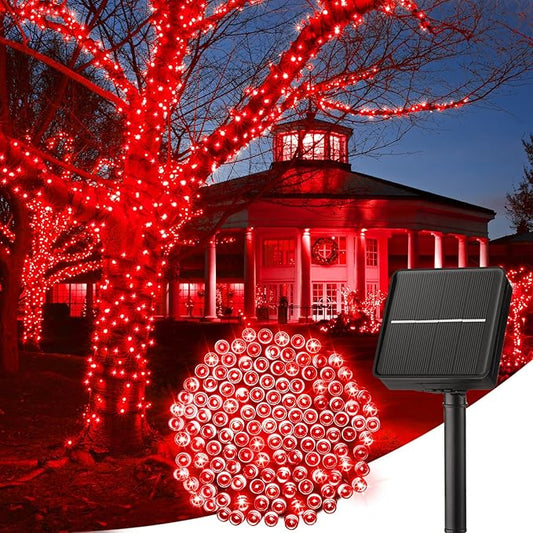 Minetom Solar String Lights Outdoor, 40FT 100 LED String Lights Solar Powered with 8 Lighting Modes, Waterproof Solar Patio Lights Outdoor, Solar String Lights for Outside Tree Yard, Red