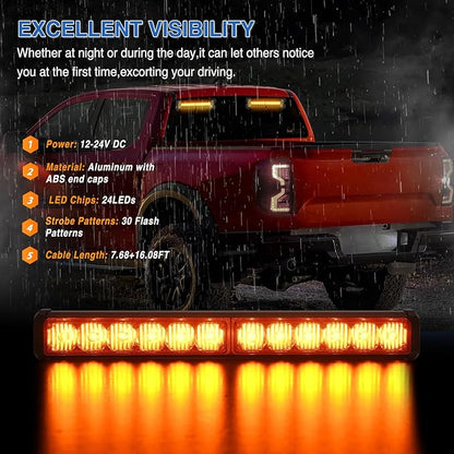 Nilight 24LED Emergency Strobe Traffic Advisor Light Bar 2 in 1 Amber Dash Warning Safety Flashing Lights Front/Rear Windshield Construction Lights for Trucks Cars Plow Police Firefighter Vehicles