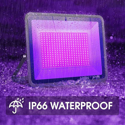 YANYCN 600W 2 Pack LED Black Light 395nm to 405nm UV Blacklight IP66 Waterproof Flood Light Outdoor with Plug and Switch Neon for Party Halloween Fluorescent Poster Body Paint