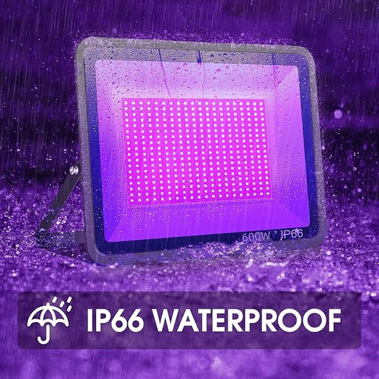 YANYCN 600W 2 Pack LED Black Light 395nm to 405nm UV Blacklight IP66 Waterproof Flood Light Outdoor with Plug and Switch Neon for Party Halloween Fluorescent Poster Body Paint