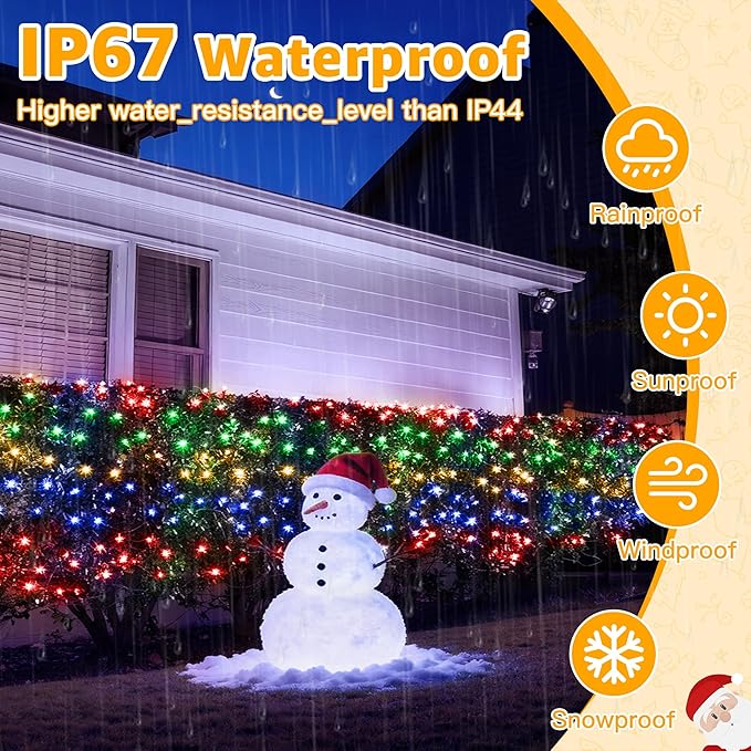 Ollny Net Lights Outdoor Mesh Light, 210LED 10x7ft Green Wire Christmas Net Lights, IP67 Waterproof, 8 Modes Plug in Bush Light for Tree Shrubs Outside Patio Decorations, Multicolor