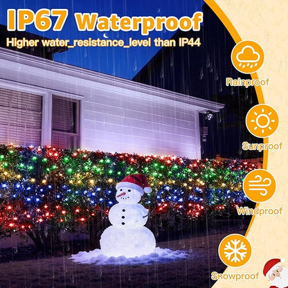 Ollny Net Lights Outdoor Mesh Light, 210LED 10x7ft Green Wire Christmas Net Lights, IP67 Waterproof, 8 Modes Plug in Bush Light for Tree Shrubs Outside Patio Decorations, Multicolor