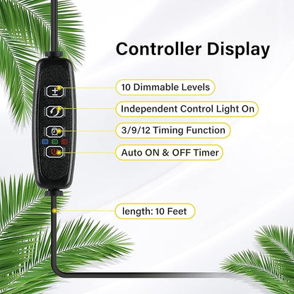 iPower 40W LED Plant Grow Light Strips Full Spectrum for Indoor Plants with Auto ON/Off 3/9/12H Timer, 10 Dimmable Levels 48 LEDs Per Tude, for Hydroponics Succulent