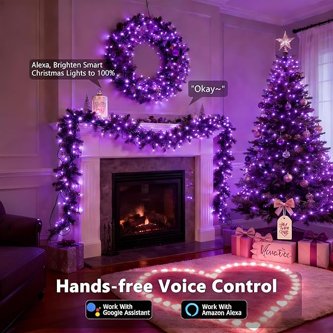 ODEETRONIC Purple Valentine's Day Lights, 98Ft 300LED Smart Color Changing String Lights APP/Voice Control, Music Sync Orange & Purple Fairy Light Waterproof for Christmas Indoor Outdoor Halloween