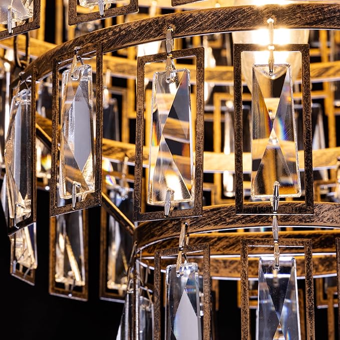 Wellmet French Empire Crystal Chandelier, 13-Light Bronze Luxury Crystal Chandelier, Traditional Court Chandelier For Living Room, Dining Room, Bedroom, Drawing Room, Foyer, Hallway, Restaurant, 33''W