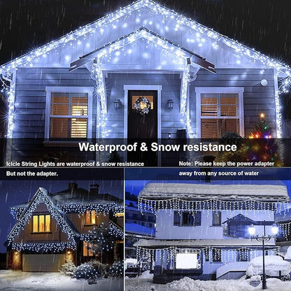 Joomer Christmas Icicle Lights - 33FT Plug in String Lights Waterproof, 8 Modes Timer Connectable Outdoor String Light for Christmas Party, Eaves, Roofs, Xmas Decorations (White)