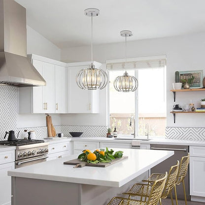 XSDeTu Modern Chrome Pendant Light Fixtures, Mini Crystal Hanging Light Chandelier, Metal Kitchen Island Lighting, Adjustable Pendant Lighting for Kitchen Island, Dining Room, Bedroom, Hallway