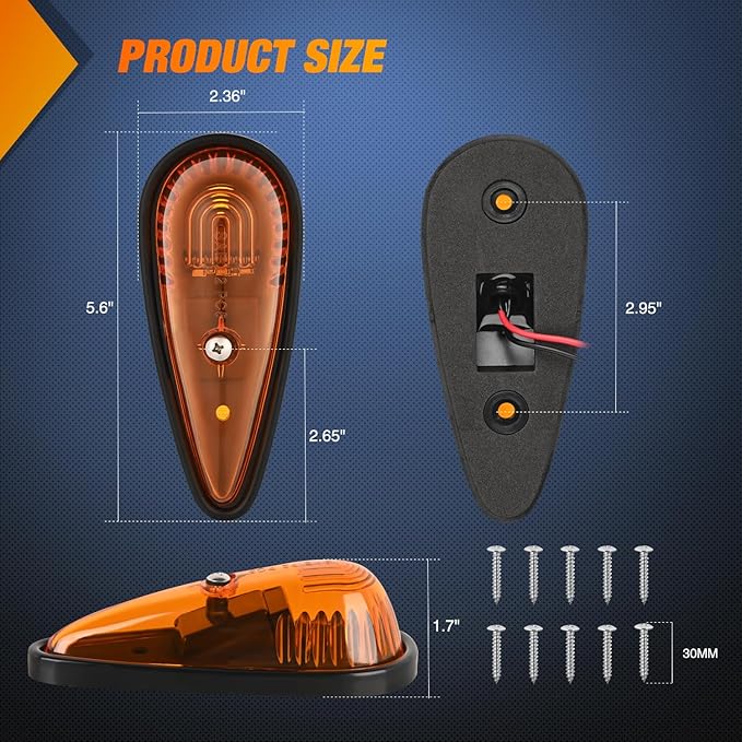 Nilight Cab Roof Marker Light 5 PCS Amber Teardrop Top Clearance Indicator Lights Waterproof Surface Mount Running Lamp for Heavy Duty Trucks Trailer Camper RV Tractor