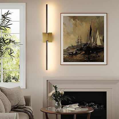 Rayogale 40 Inch Rechargeable Battery Operated Wall Sconce Set 2, 8000mAh Cordless, 3000K/4500K/6000K, Dimmable, Remote, Touch Control, 360° Rotation for Living Room Gold Walnut 2 Pack