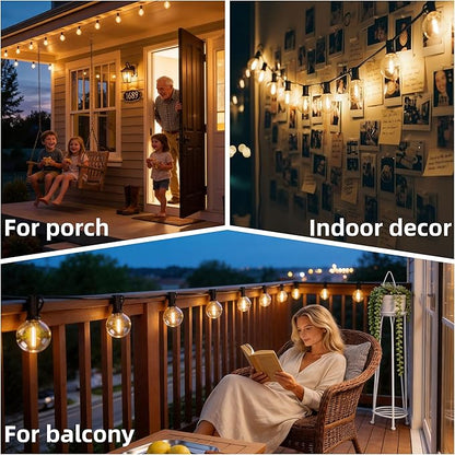 RTTY Outdoor String Lights 25 FT, G40 Led Patio Globe Lights with 13pcs Plastic Bulbs, Shatterproof Waterproof Connectable Hanging for Porch Cafe Bistro Backyard Gazebo Balcony Deck Party