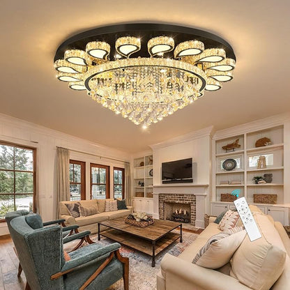 HAIXIANG Extra Large Chandelier for Living Room Crystal Chandeliers High Ceiling Light Fixtures Luxury Modern Dimmbale Lighting Black Lights for Entryway Foyer