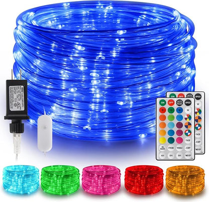 Gvwoxm 98FT 300 LED Rope Lights, 18 Colors with Timer, 5 Modes, Waterproof Plug-in Remote Control Camping String Lights for Outside, Camping, Classroom, Party, Festival Decoration Light Strings