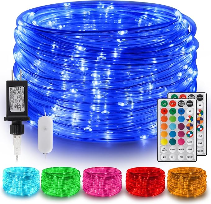 Gvwoxm 50FT 150 LED Rope Lights, 18 Colors with Timer, 5 Modes, Waterproof Plug-in Remote Control Camping String Lights for Outside, Camping, Classroom, Party, Festival Decoration Light Strings