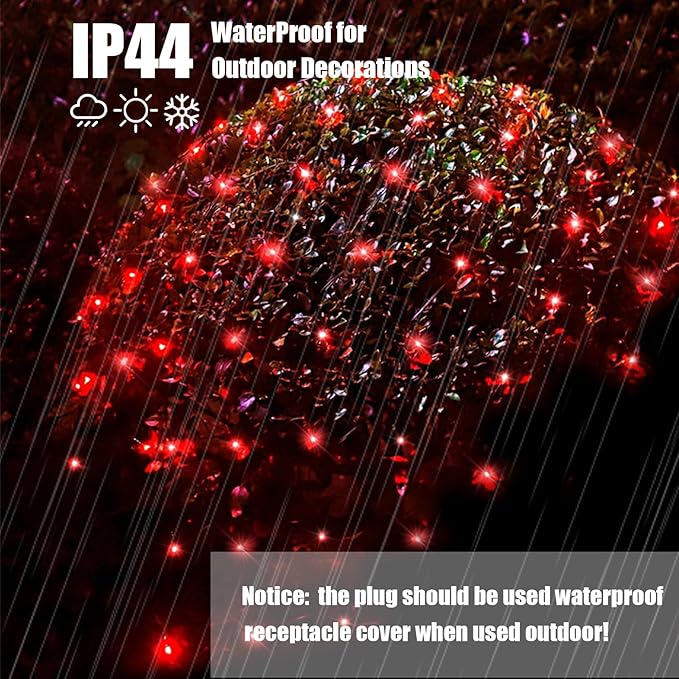 Neoclassy 120Led Red Christmas Net Lights Outdoor 5ft x 6ft Connectable, 8 Modes Waterproof Black Wire 29V Plug in Mesh Net Christmas Lights for Garden, Yard, Bushes, Trunk, Xmas Tree Decor (Red)