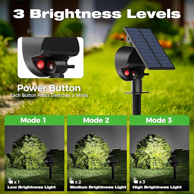 nipify 1 Pack Solar Spot Lights Outdoor Waterproof with 3 Modes, Solar Spotlight Light for Outside Yard Landscape Lighting Pathway Lights Wall, Cool White