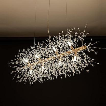 CM MZY 12-Light Crystal Firework Chandelier, Modern Dining Room Lighting Fixture, Gold Metal Finish