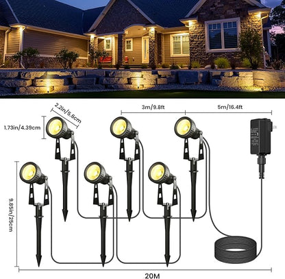 Zuske Outdoor Landscape Lighting, 6-Pack Outdoor Spot Lights with Transformer, Plug in LED Spot Lights for Garden, Yard, Backyard, Plants, Lawn, Trees, House, Flags, IP65 Waterproof – Warm White