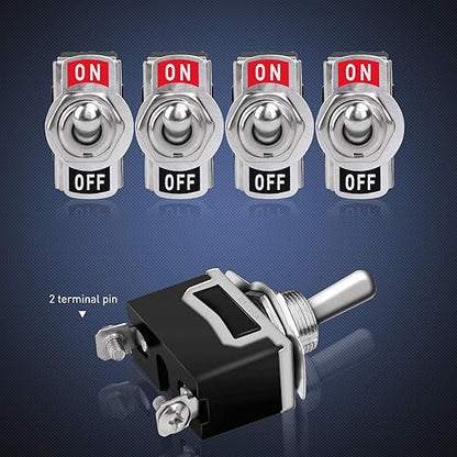 Nilight 90012E Heavy Duty Rocker Toggle 15A 250V 20A 125V SPST 2Pin ON/Off Switch Metal Bat Waterproof Boot Cap Cover-5 Pack, 2 Years Warranty
