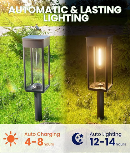 BITPOTT Solar Lights Outdoor, Bright Solar Pathway Lights Waterproof IP65, 4 Pack Warm Color Solar Path Lights for Yard, Landscape, Lawn, Patio, Walkway, Driveway, Garden Decoration