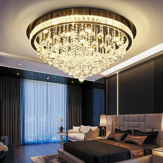 Dia 32" Modern Crystal Chandeliers for Dining Room,Black Raindrop Chandelier Flush Mount Chandeliers for Living Room Bedrooms Dining Room Dimmable 2700k 4500k 6000k