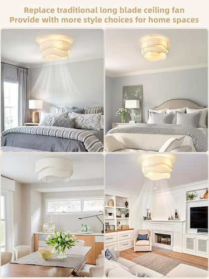 Flush Mount Ceiling Fan with Lights, 20" Low Profile Boho Ceiling Fan with Light Remote Control, Caged with 6 Speeds for Bedroom, Nursery, Living Room