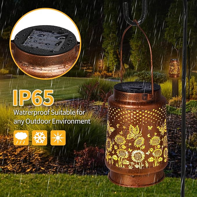Butterfly Solar Lanterns Outdoor Waterproof,Garden Decor Metal Hanging Decorative Solar Lights,Mothers Day Gifts,Birthday Gifts for Women Mom Grandma,Gardening Gifts for Yard,Patio, Lawn,Tabletop