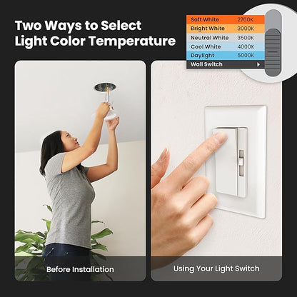 Feit Electric Enhance 4in LED Recessed Downlight, 75W Equivalent, 1000 Lumens, Dimmable, Adjustable White Color Temperature, Fits Most 4-Inch Housings, 90+ CRI, 50,000-Hour Lifetime, LEDR4XHO/6WYCA