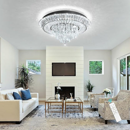 Modern LED Chandelier Crystal Ceiling Light Fixture Raindrop Chandeliers Dimmable Lighting for Living Room Dining Room Entryway Bedroom Black