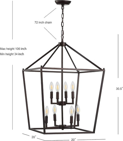 JONATHAN Y 20" Oil Rubbed Bronze Lantern Pendant Light, 8-Light Pagoda Style Metal Cage Farmhouse Hanging Ceiling Fixture for Kitchen Island, LED Bulb Included (JYL7438A)
