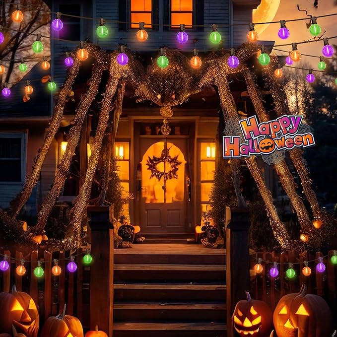LAMPHOME LED Outdoor String Light, 26Feet Patio Lights with 12+1Edison Shatterproof Bulbs(1Spare), UL Waterproof Outside Lights connectable Dimmable for Backyard Porch Decor,Orange/Purple/Green