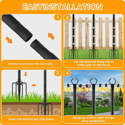 AHRLHR 2 Pack String Light Poles,Poles for Outdoor String lights10 Ft Metal Poles with Fork for Outdoor String Lights,Outdoor Light Poles with Fork,Patio,Deck,Backyard