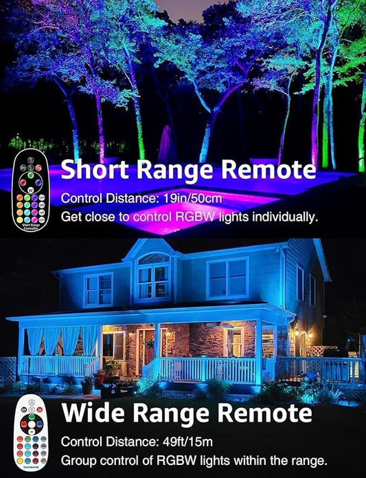 SUNVIE RGBW Low Voltage Landscape Lighting 12W LED Color Changing Landscape Lights Remote Control Waterproof Spotlights Outdoor Landscaping Lights for Yard Garden Christmas 16 Pack with Connector