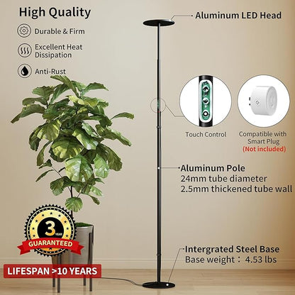 chiphy Grow Lights, 60W Full Spectrum Tall Plant Light for Indoor Plants, 10 Dimmable Brightness, Height Adjustable, Ideal for Large Tall Plants