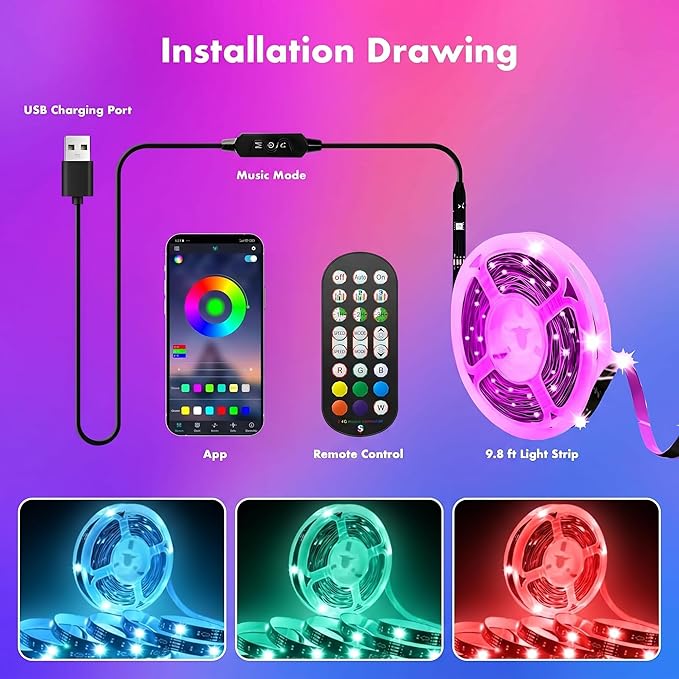 TV LED Backlight, RGB TV Backlight for 32-43 inch TVs,Smart APP Remote Control,Music Sync Color Changing Strip Lights,Led Strip Lights USB Powered for Bedroom,Gaming,Kitchen,Living Room