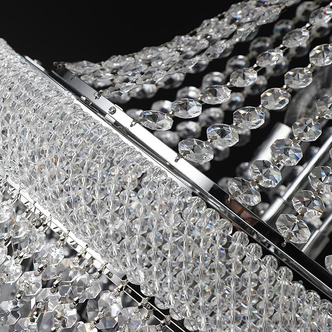 Crystal Chandeliers for Dining Room Light Fixture，Empire Style K9 Crystal Chandeliers for Entryway，18 Lights Chrome Luxury Lighting Fixtures for Living Room Bedroom Foyer Hallway D26 Inch