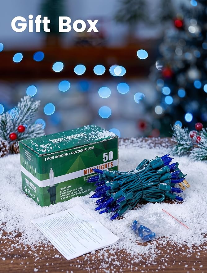 Blue Christmas Lights,13FT 50 Count Incandescent Mini Clear Lights Plug in,Blue String Lights Green Wire for Indoor Outdoor Halloween Xmas Tree Party Bedroom Wall Christmas Decoration