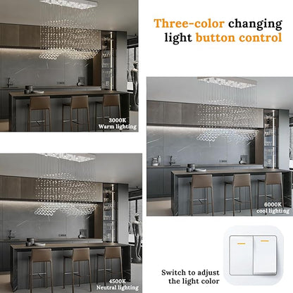 Finktonglan 39.4" Rectangular Crystal Chandelier for Kitchen Island, 8-Light Linear Island Pendant Light, GU10 Base (Bulbs Not Included), Height Adjustable Modern Dining Room Ceiling Light