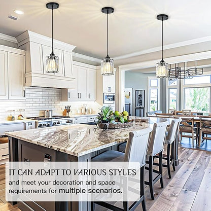 3 Pack Pendant Lights Kitchen Island, Modern Island Lights for Kitchen with Crystal Glass Shade – Luxury Pendant Light Fixtures for Kitchen Island, Dining Table, Entryway, Restaurant