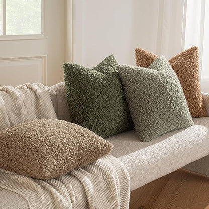 MIULEE Pack of 2 Throw Pillow Covers 20x20 Inch Sage Green Faux Fur Decorative Sherpa Spring Pillow Covers Fuzzy Accent Soft Sheepskin Fleece Cushion Cases for Boho Home Decor Couch Living Room Bed