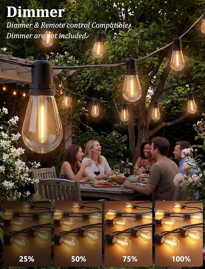 S14 Patio String Lights, 100FT Outdoor Patio String Light with 35 Clear LED Bulbs (2 Spare), UL Certified Waterproof Hanging Lights for Outdoor & Indoor - Commercial Grade Black Wire