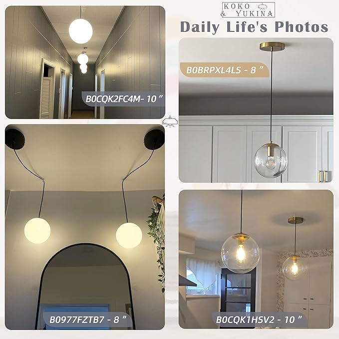 KoKo&Yukina 6-inch mini Modern Globe Pendant Light Clear Glass with Brass Finish Contemporary Mid Century Adjustable Hanging Light Fixture for Living Room Bedroom Kitchen Island (Bulb Incl.)
