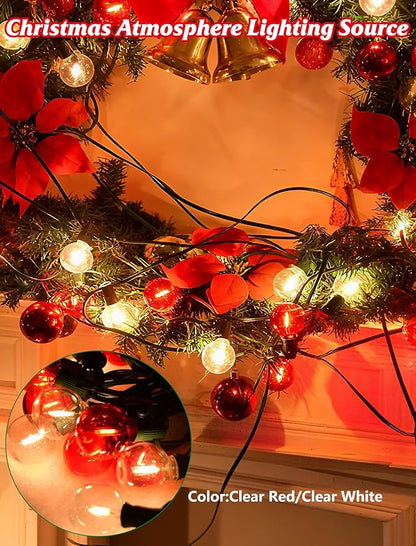 SUNSGNE Red and White Christmas Lights, 50FT G40 Globe Christmas Lights with 27 LED Round Xmas Light Bulbs(2 Spare) for Outdoor Roofline Patio Yard Decorations, E12 Socket, Green Wire