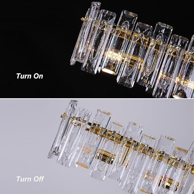 Modern Luxury Rectangular K9 Crystal Chandelier for Dining Room Living Room Kitchen Island Entryway Foyer L43 Easy Install Adjustable Hight 6-Light Ceiling Hanging Light Fixture Gold