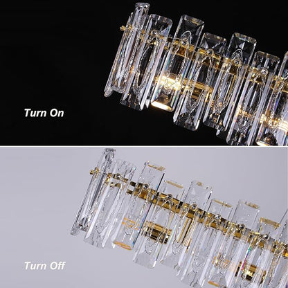 Modern Luxury Rectangular K9 Crystal Chandelier for Dining Room Living Room Kitchen Island Entryway Foyer L43 Easy Install Adjustable Hight 6-Light Ceiling Hanging Light Fixture Gold