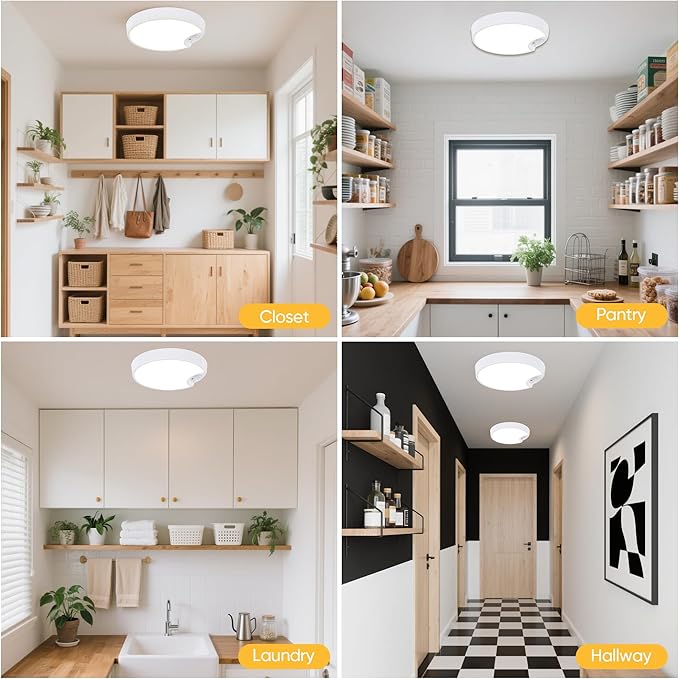 DJBoomy Rechargeable Motion Sensor Ceiling Light: Indoor LED Wireless Ceiling Light with Remote - Cordless Motion Activated Ceiling Lamp with Timer for Closet Hallway Bedroom (Rechargeable)