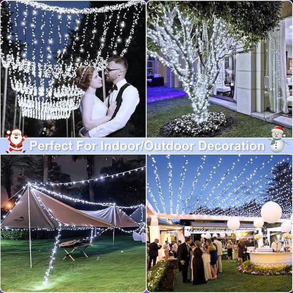 100FT 300 LED Christmas Lights, White Outdoor String Lights Waterproof with 8 Modes, Plug in Connectable Fairy Twinkle Light Green Wire for Indoor Patio Yard Holiday Party Decorations