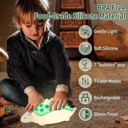 Dinosaur Kids Night Light,Silicone Nursery Dino Lamp with Pop Bubble,7 Nightlight Modes Rechargeable Bedside Touch,Baby Room Decor,Cute Dinosaurs Gifts for Toddler(Green)
