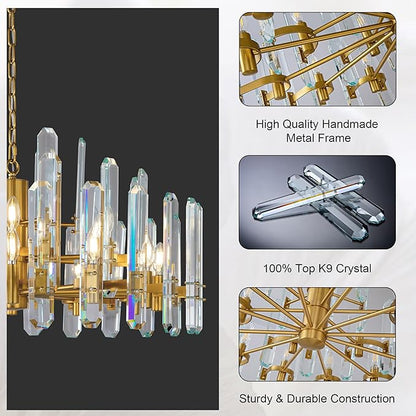 36" Luxury Gold Crystal Chandelier, 16-Light Round Modern Chandelier for Dining Room, Adjustable Chain Chandelier Pendant Light Fixture for Living Room, Bedroom, Kitchen Island, Foyer, Entryway