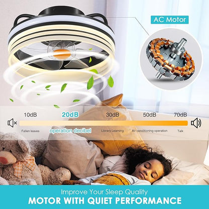Mpayel Flush Mount Ceiling Fan with Light - Small Low Profile Ceiling Fan,13" RGB Dimmable LED Bladeless Ceiling Fans, Modern Enclosed LED-RGB Ambient Light for Bedroom, Kids Room, Party